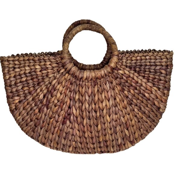 Xhilaration Handwoven Half-Moon Straw Bag Circular Handles Tropical Vacation - Picture 6 of 8